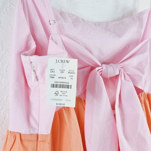 New! J. Crew Colorblock Tie Back Tiered Cotton Spaghetti Strap Maxi Dress - Picture 11 of 15